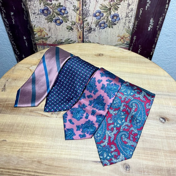 Men's Designer Silk Neck Tie Lot (4) - Oscar de la Renta & Christian Dior - Picture 2 of 4